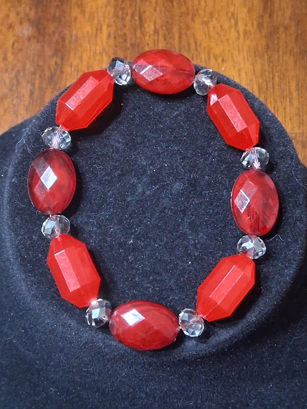 Red Beaded Stretch Bracelet - Unbranded